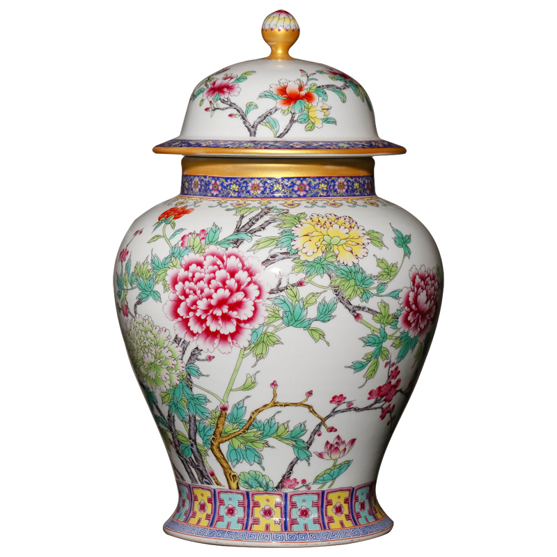 Jingdezhen ceramic tea pot a large household of Chinese style of archaize pastel high - capacity barrel puer tea storage tank