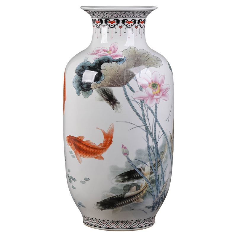 Jingdezhen ceramic vase pastel large antique Chinese style living room TV ark, home decoration floor furnishing articles arranging flowers