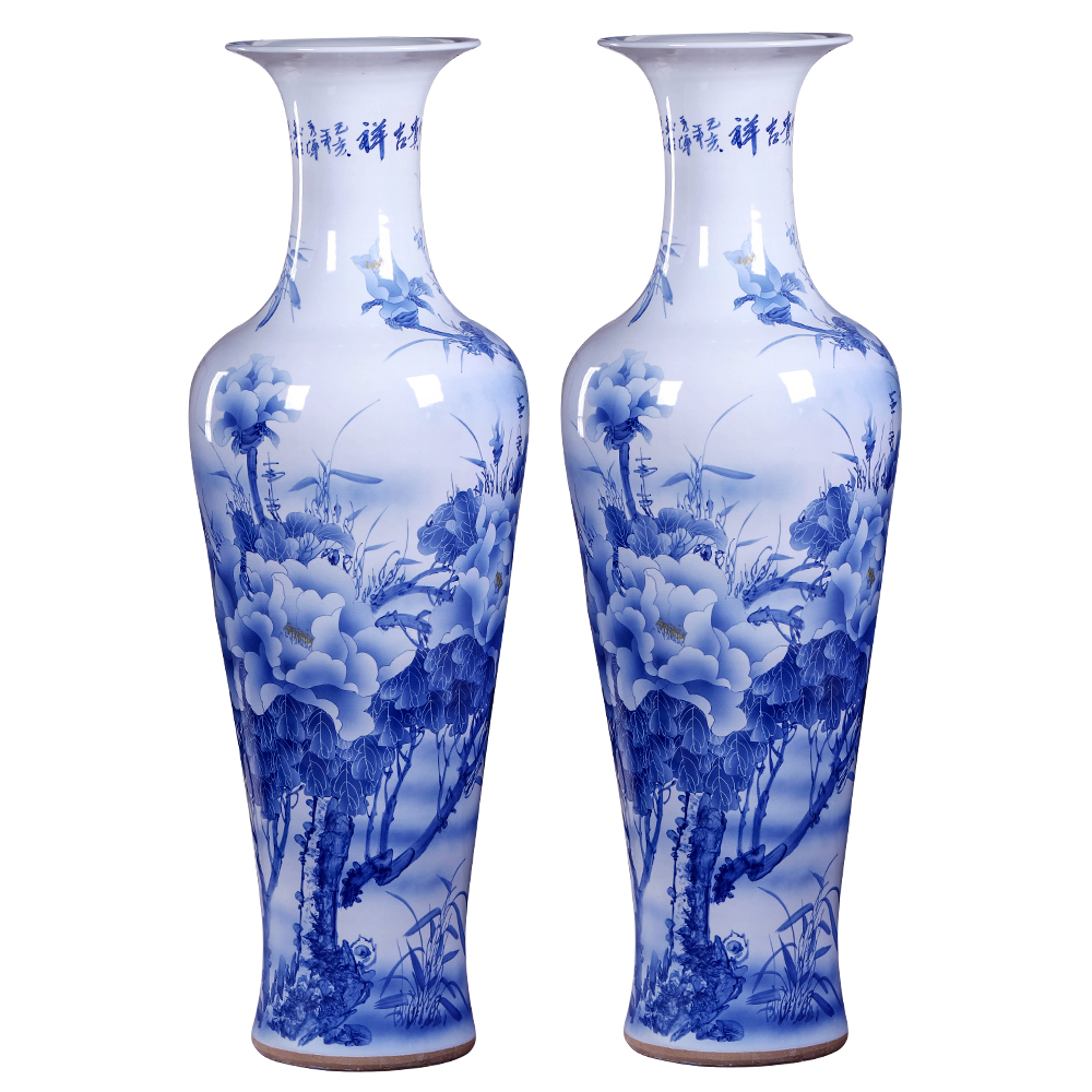 Jingdezhen ceramic vase landed large blue and white peony hand - made modern Chinese style home sitting room adornment is placed