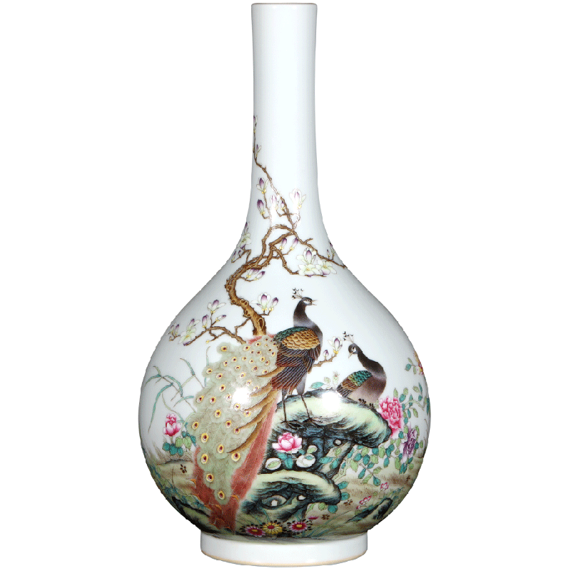 Jingdezhen ceramics imitation the qing qianlong enamel color peacock vase in antique Chinese style household decorations furnishing articles