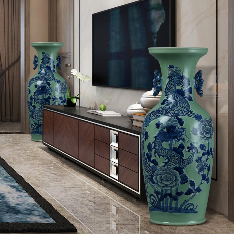 Jingdezhen ceramic vase landing a large sitting room of Chinese style flower arranging porch is decorated furnishing articles opening gifts blue and white porcelain