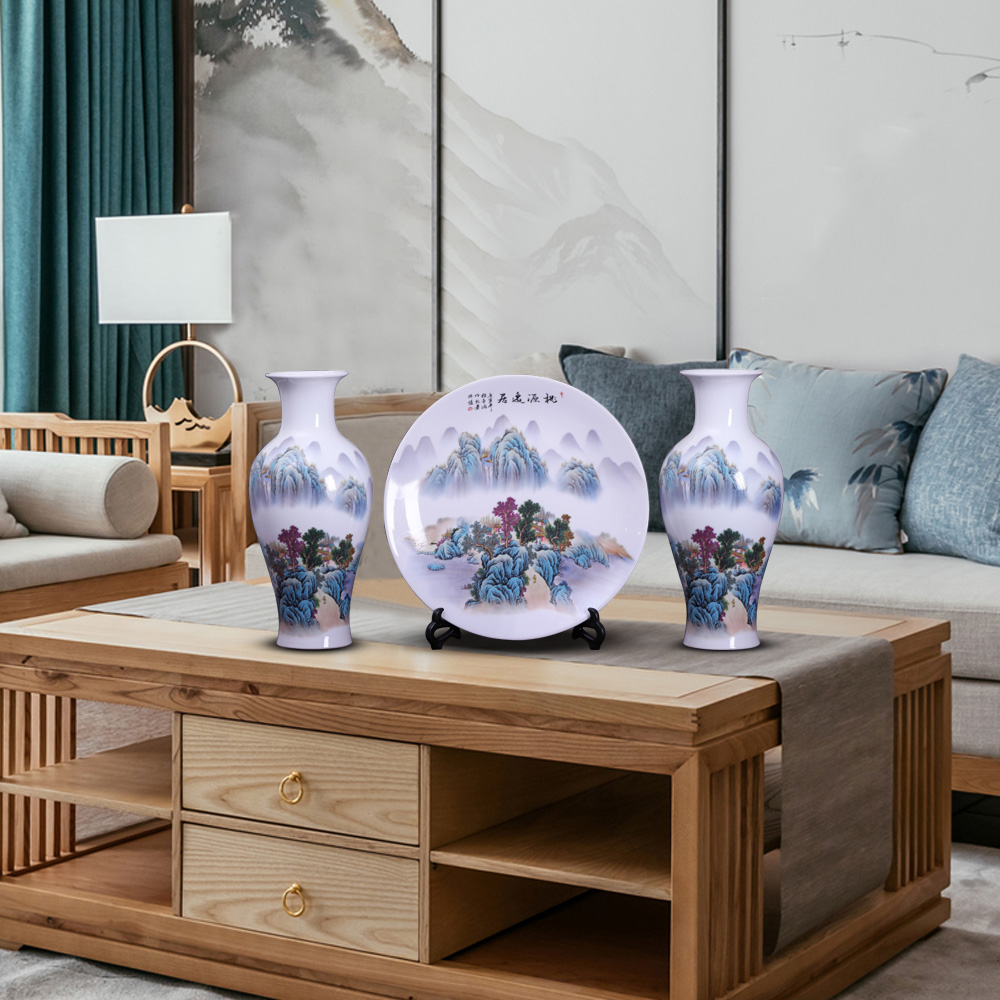 Jingdezhen ceramic vase three - piece hang dish sitting room sitting room adornment study modern new Chinese style household furnishing articles