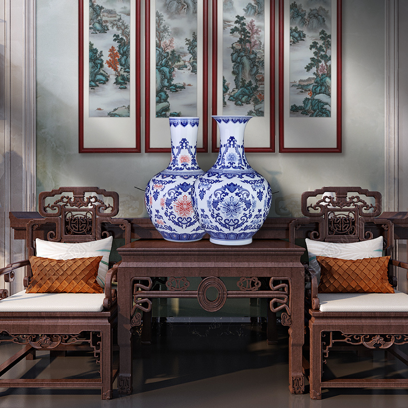 Jingdezhen blue and white porcelain youligong ceramic vases, antique Chinese style furnishing articles sitting room porch household adornment flower arrangement