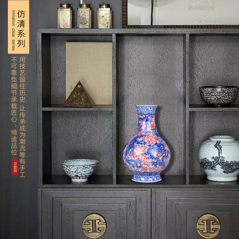 Jingdezhen ceramics antique blue - and - white youligong longfeng okho spring vases, new Chinese style living room decorations, gifts