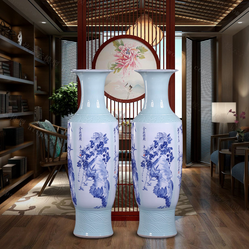 Jingdezhen ceramics vase furnishing articles Chinese sitting room flower arranging hand - made landing by patterns of blue and white porcelain vases