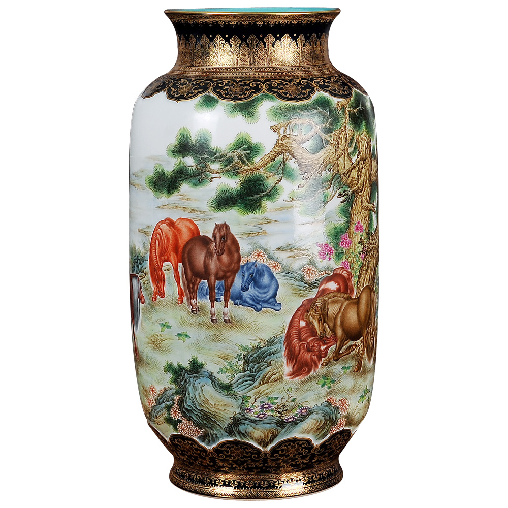 Jingdezhen ceramics furnishing articles imitation the qing qianlong heavy pastel 8 figure vase sitting room of Chinese style household ornaments