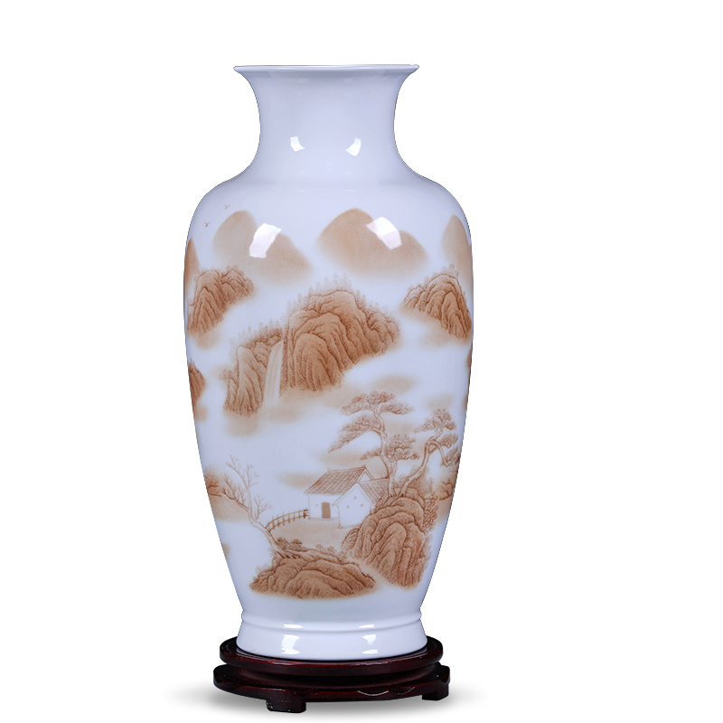 Jingdezhen ceramic vase furnishing articles new Chinese traditional Chinese painting landscape dried flowers flower arrangement home office decorations
