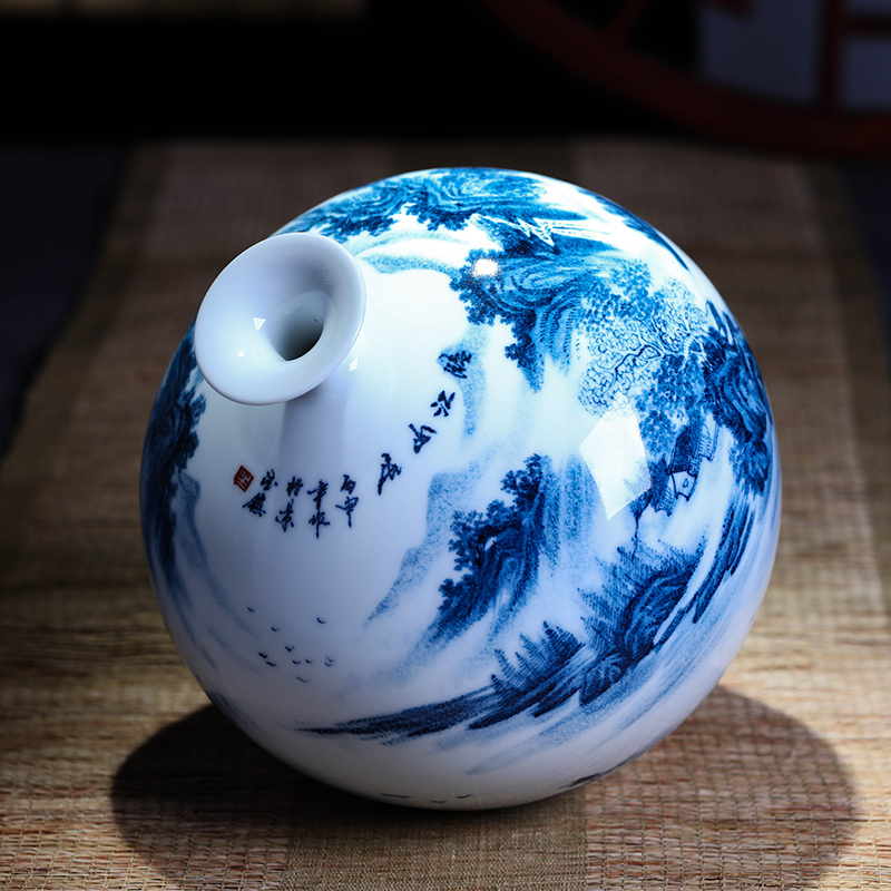 Le optimal jingdezhen blue and white landscape hand - made vases, flower implement I and contracted household decorative furnishing articles study restoring ancient ways