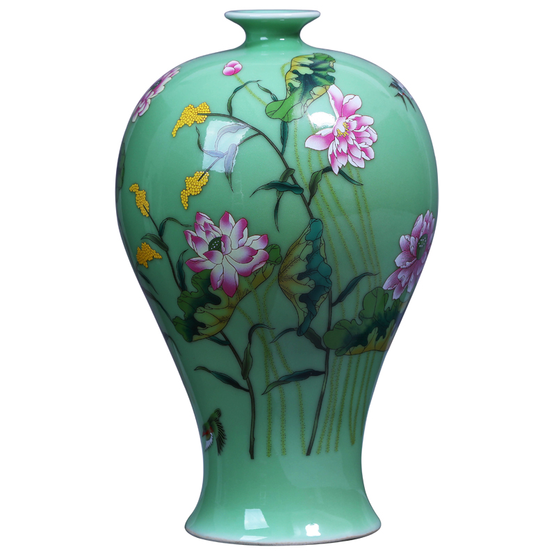 Jingdezhen ceramic vase manual shadow lotus rhyme name plum green glaze color bucket bottle vases, flower decoration crafts are sitting room