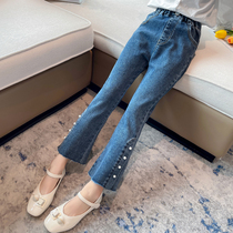 Girl Elastic Jeans Spring Autumn 2022 New Tide Children Trendy Long Pants Girl Horn Pants Foreign Air