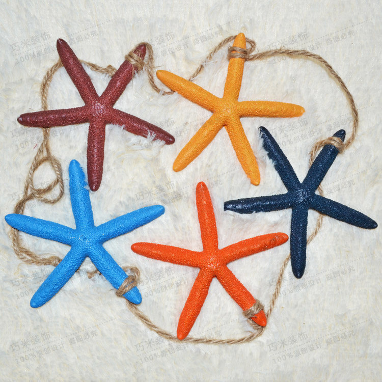 地中海仿真树脂五指海星彩色海星5连串 地台创意家居装饰5个一串_7折