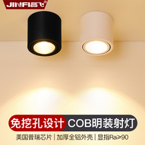 Free hole open installation led downlight Round ultra-thin creative ceiling COB spot light adjustable angle aisle