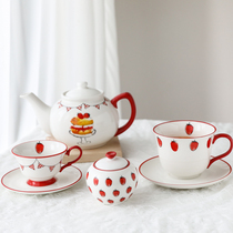W1962 out British ceramic hand-painted effect strawberry cute tea set coffee cup saucer teapot sugar jar