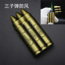 Metal Triple Lengthened Bullet Look Model Windproof Creative Lighter New Peculiar Personality Bronze Green Fire Inflatable Fire