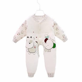 17年春秋三层棉保暖连体衣新生儿连身衣男女宝宝内衣夹棉保暖内衣