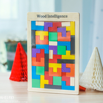 Childrens puzzle jigsaw puzzle jigsaw wood colored building blocks hands-on ability to train Russian geometries
