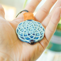 Ceramic pendant hipster antique retro pendant blue diamond pattern pendant personality pendant for girlfriend