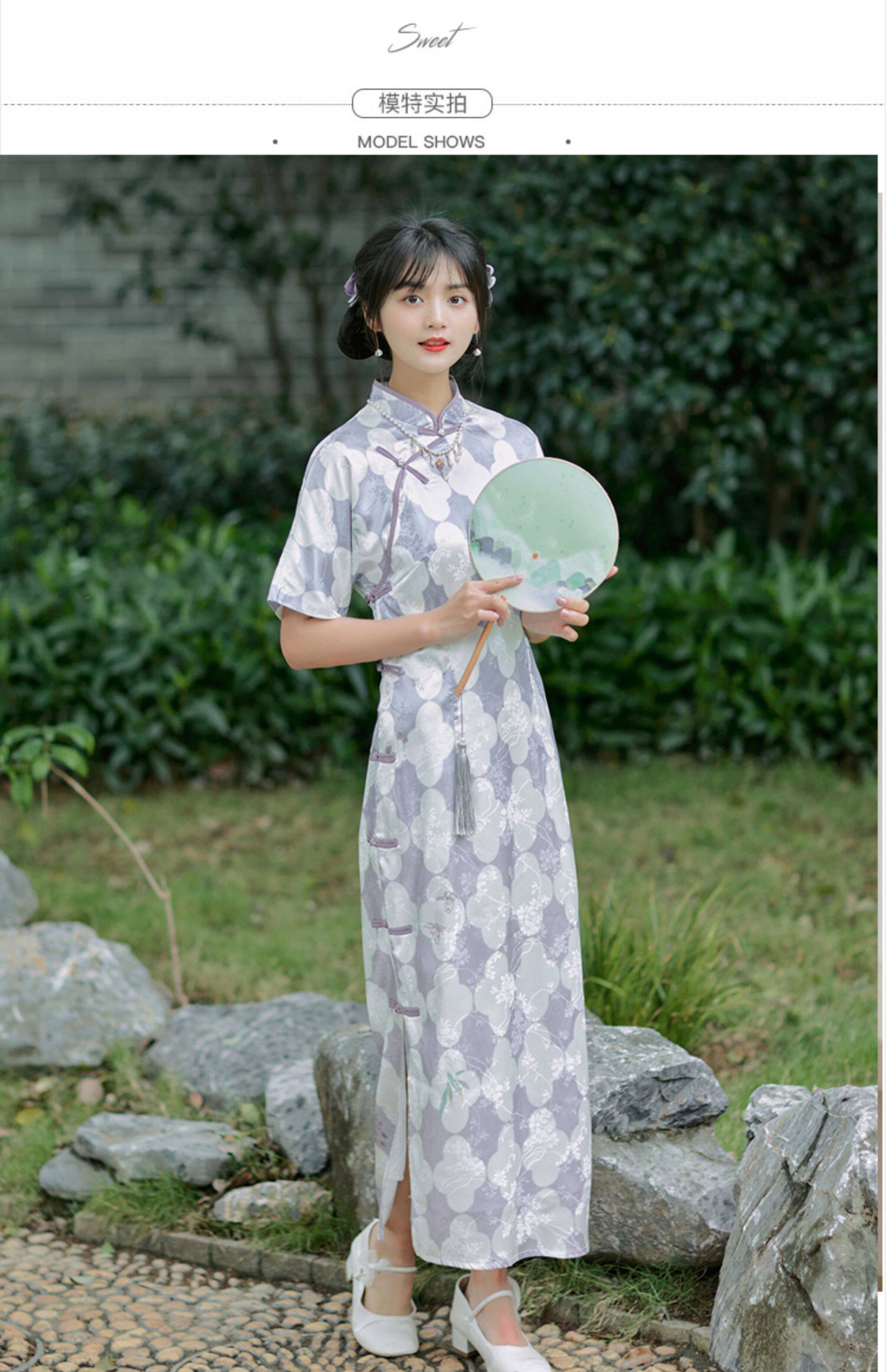 实拍 夏季复古民国风格纹印花全开襟旗袍少女 标价 40元以上 - 17网