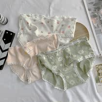3 Dress Cute Teenage Girls Little Fresh Lotus Leaf Side Daisy Printed Sweet and Underpants Summer Breathable Triangle Pants