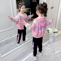 Girl Autumn Clothing Suit 2021 New Tide Children Clothing Spring Autumn Children Jacket Pants Fall Ocean Gas Girl Two Sets