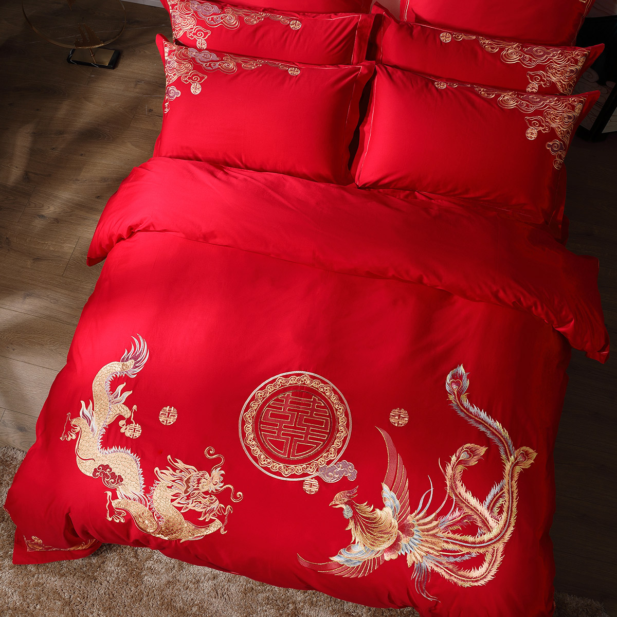 水星家紡婚慶四件套全棉喜被結婚純棉床上用品婚嫁大紅新婚床紅色