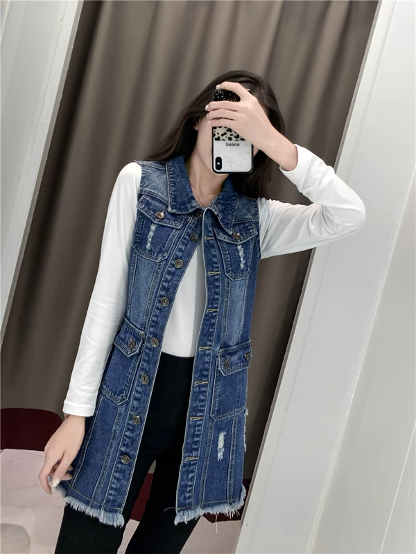 Áo vest denim mới 2022 mùa xuân của phụ nữ phong cách Hàn Quốc rộng rãi mặc và áo khoác mỏng không tay kết hợp tất cả các kích thước lớn giản dị - Áo vest