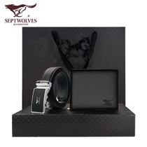 Seven Wolves Leather Strap Gift Box Suit Mens Belt Wallet Wallet Money Clip Two Pieces Leather Suit Leather Pants With Gift