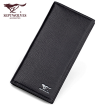 Seven Wolves Wallet Men Long Money Clip Minimalist Pure Bull Leather Clips Business Genuine Leather Multi-Position Fashion Soft Leather