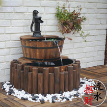 Anticorrosive wood decorative wooden barrel outdoor fence guardrail outdoor running water small fountain pool landscape ornaments double-layer