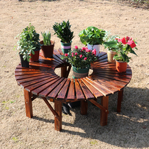 Solid wood park chair home garden anticorrosive wood stool courtyard round leisure chair free stitching flower stool flower stand