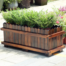 Anticorrosive wood flower box outdoor courtyard balcony vegetable box carbonized solid wood flowerpot rectangular planting box outdoor flower trough