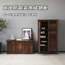 Antique carbonized anti-corrosion solid wood furniture Louver shoe cabinet wardrobe locker leisure cabinet solid wood storage cabinet