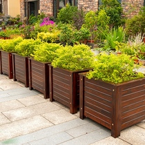 Anticorrosive wood flower box square carbonized solid wood flowerpot outdoor courtyard wooden oversized tree balcony planting box
