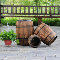 Gardening carbonized anti-corrosion solid wood beer barrel flower pot bar wine cabinet decoration bucket exhibition decoration wedding props special offer