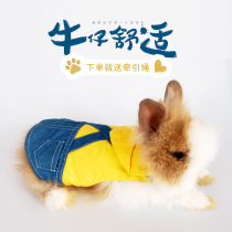 Rabbit clothes denim stitching handmade clothing small pet ChinChin traction skirt thin summer spring autumn hooded