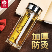 New product Hino double glass Mens Tea Cup with filter leak-proof portable straight Crystal Cup 6900