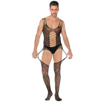 Pseudo-Lady silk stocking pants mens stockings pantyhose big code Eroy Underwear Passion Lingerie Men with open gear Black Gay