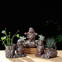 Boutique Cute ceramic little monk tea pet can be kept creative hydroponic flower arrangement tea decoration mini flower Ware