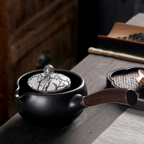 Black pottery teapot ceramic small teapot rough pottery kung fu tea set home office teapot tea single pot