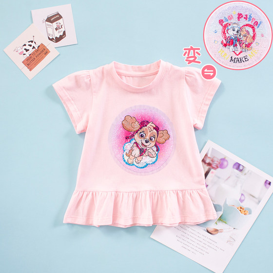 Girls short-sleeved T-shirt for summer children's sequins variable pattern clothes for babies girls fashionable tops for wowl team children's clothing
Girls short-sleeved T-shirt for summer children's sequins variable pattern clothes for babies girls fashionable tops for wowl team children's clothing