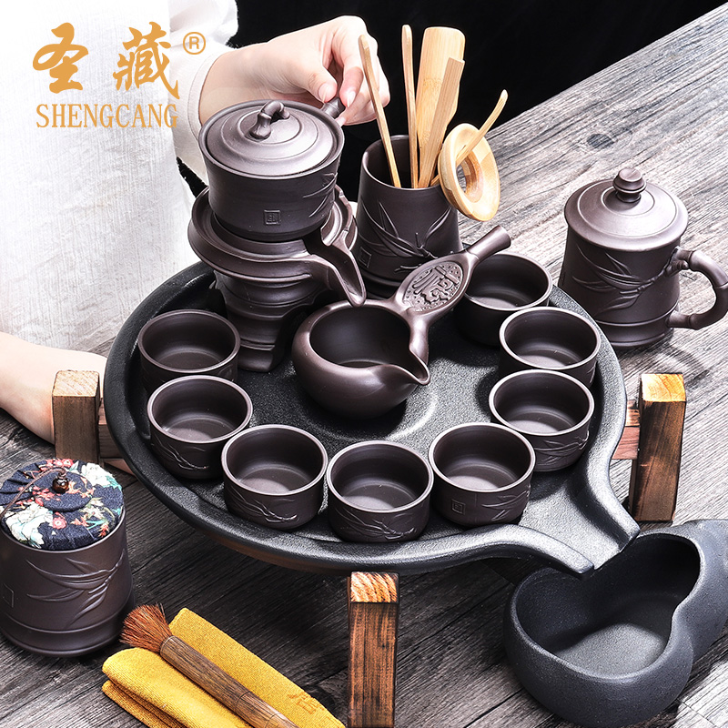 Up with ceramic tea set household contracted stone mill automatic kung fu tea tray teapot tea tea cups