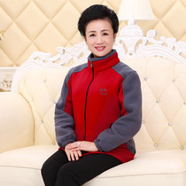Moms fleece fleece sweater middle-aged and elderly thickened and velvet tops elderly womens autumn tops loose