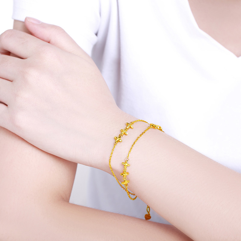 珂兰 黄金手链足金手镯女 双层套链黄金手饰手链结婚送礼 花语t