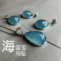 Natural sea blue treasure pendant crystal pendant necklace pendant necklace pendant with 925 silver buckle