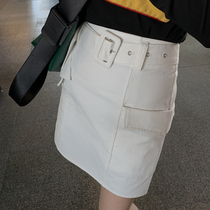 Xin Gang help homemade spring 2021 new Korean uniform belt white short skirt feminine temperament skirt A-line skirt