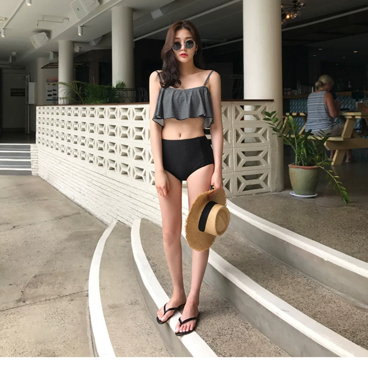 Hàn Quốc mùa xuân nóng tuần trăng mật bikini eo cao eo thon bikini dễ thương chia tam giác ngực nhỏ vú lớn áo tắm phụ nữ - Bộ đồ bơi hai mảnh