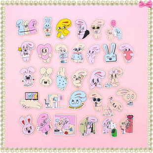 满20元包邮可爱卡通foxy萌宠小兔子手账周边贴纸a4不干胶纸质396