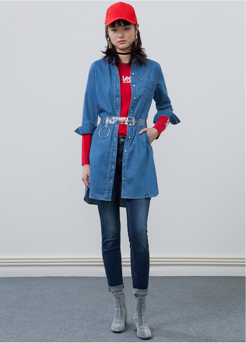 lee女装 18春夏新品x-line蓝色连衣裙l320141zd8kw