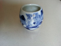 Qing Dynasty blue and white landscape bird food cup Antique porcelain bird food jar old porcelain Bao old