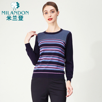 Miranda middle-aged mother outfit 2021 new knitted top womens casual striped round neck long-sleeved sweater